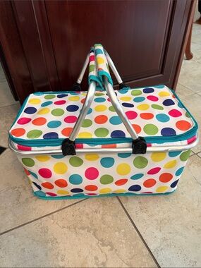Home Accents Silver Insulated Collapsible Tote Basket with Teal Trim